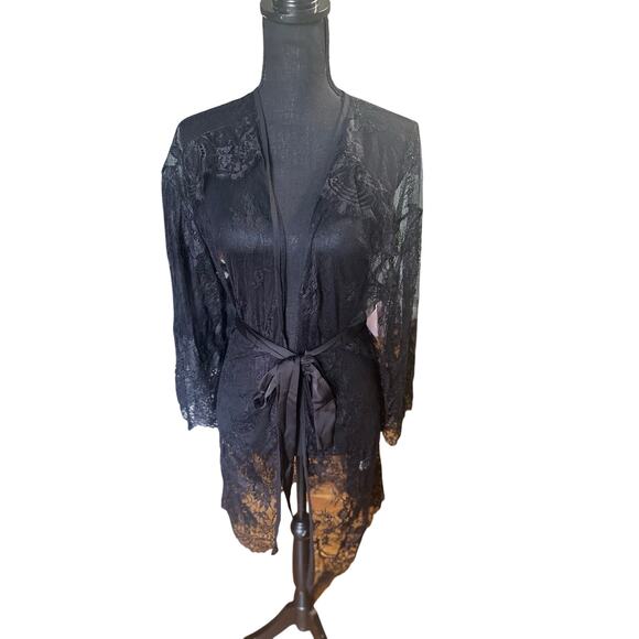 Black Lace Open Drape Robe - Picture 1 of 7
